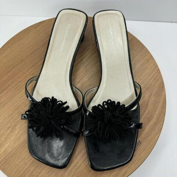 Hillard & Hanson Vintage Black Leather Pom Pom Square Toe Slip-On Heel Size 7.5 - Picture 6 of 8